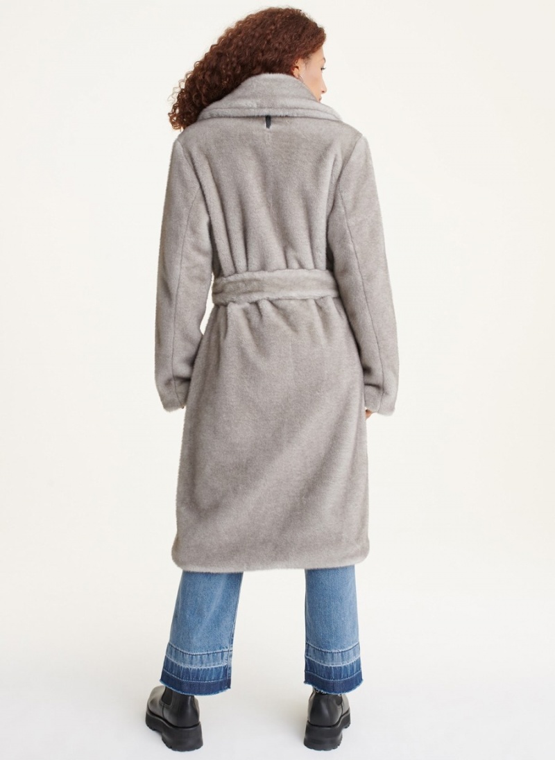 Grey Dkny Faux Mink Longline Women's Coats | G6247478