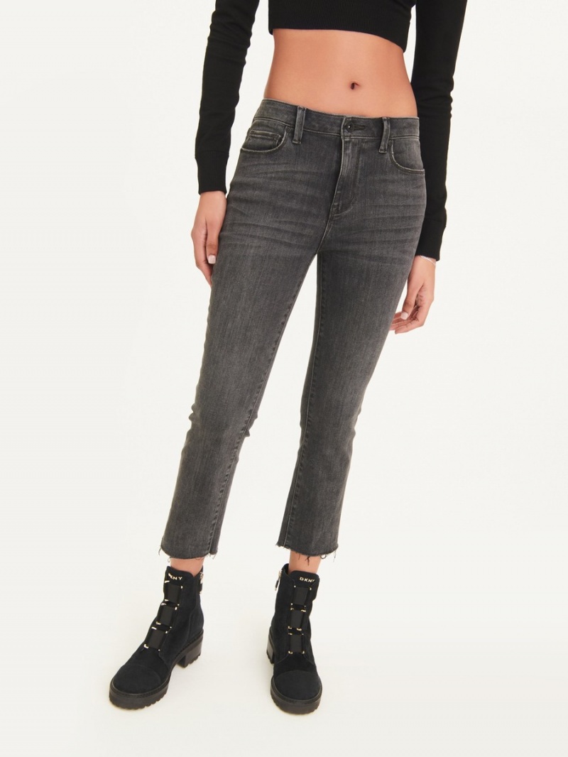 Grey Dkny Foundation Slim Stright Crop With Raw Hem Women's Jeans | M6127066