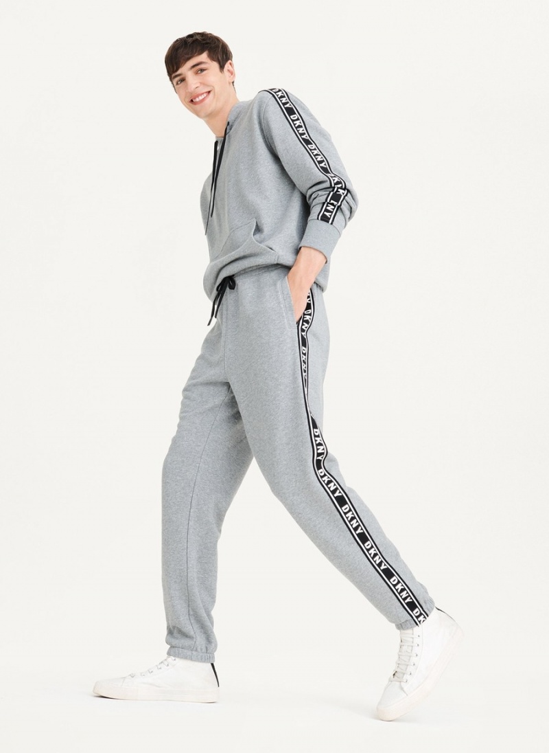 Grey Dkny French Terry Taped Logo Men's Pants | Q8579951