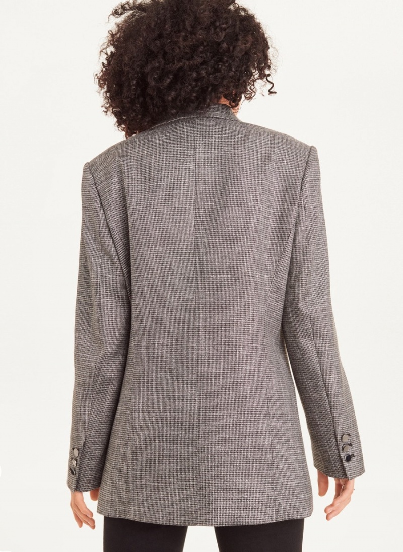 Grey Dkny Long Sleeve Metallic Houndstooth Women's Blazer | F4425004