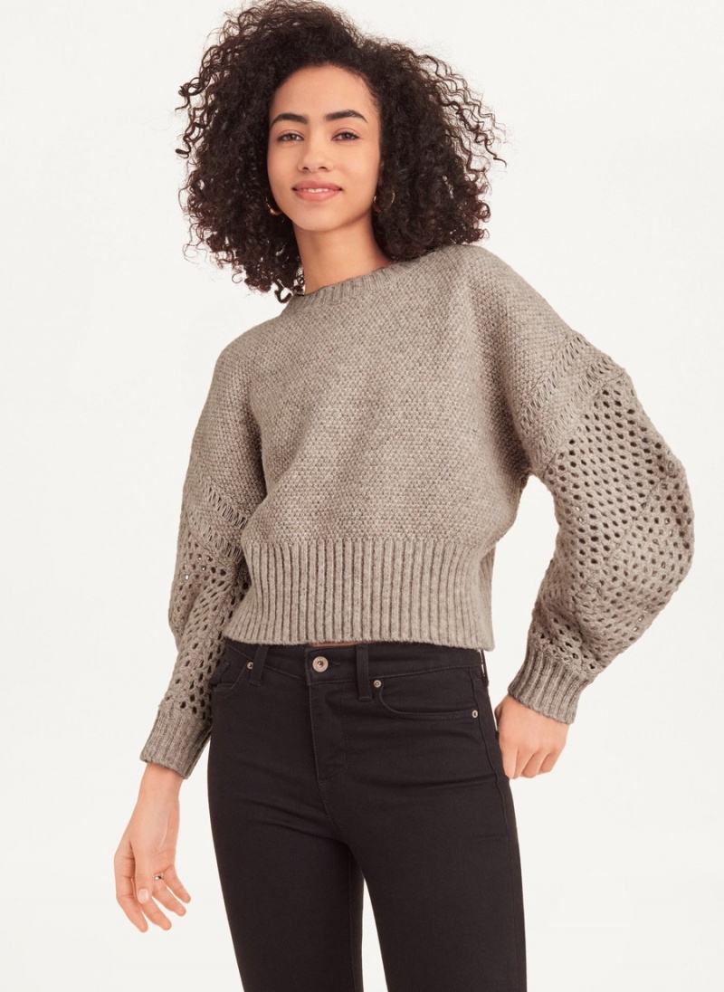 Grey Dkny Long Sleeve Mix Stitch Crew Neck Women\'s Sweaters | R6035034