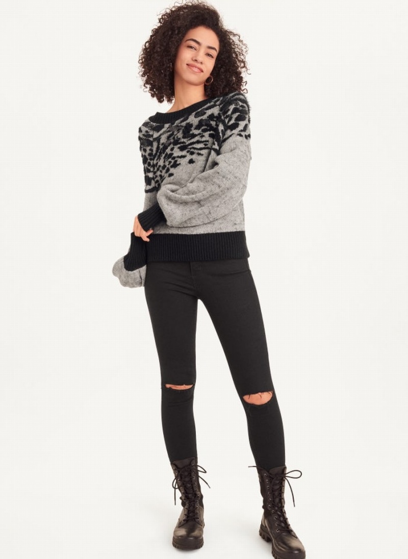 Grey Dkny Long Sleeve Puff Crew Neck With Sequin Detail Women's Sweaters | F7022134