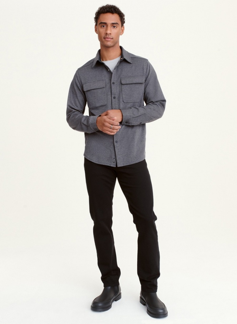 Grey Dkny Long Sleeve Smart Knit Men's Shirts | R9552111