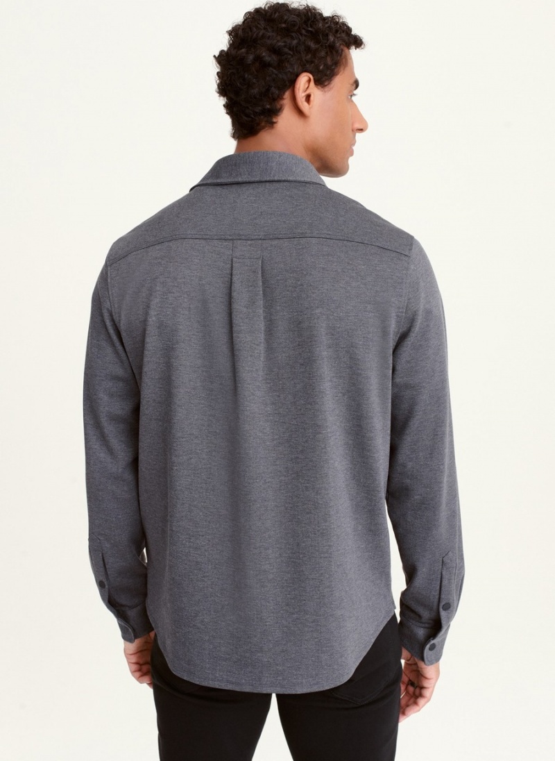 Grey Dkny Long Sleeve Smart Knit Men's Shirts | R9552111