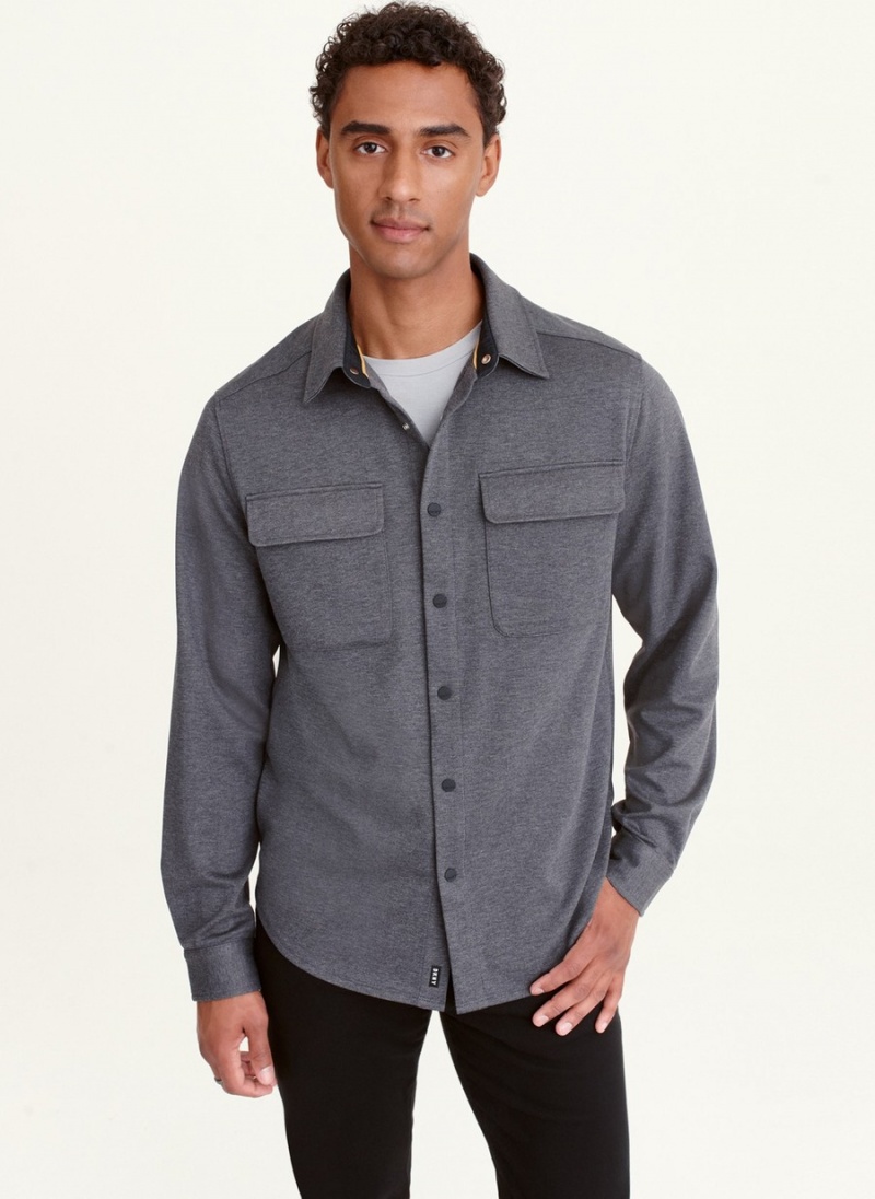 Grey Dkny Long Sleeve Smart Knit Men\'s Shirts | R9552111