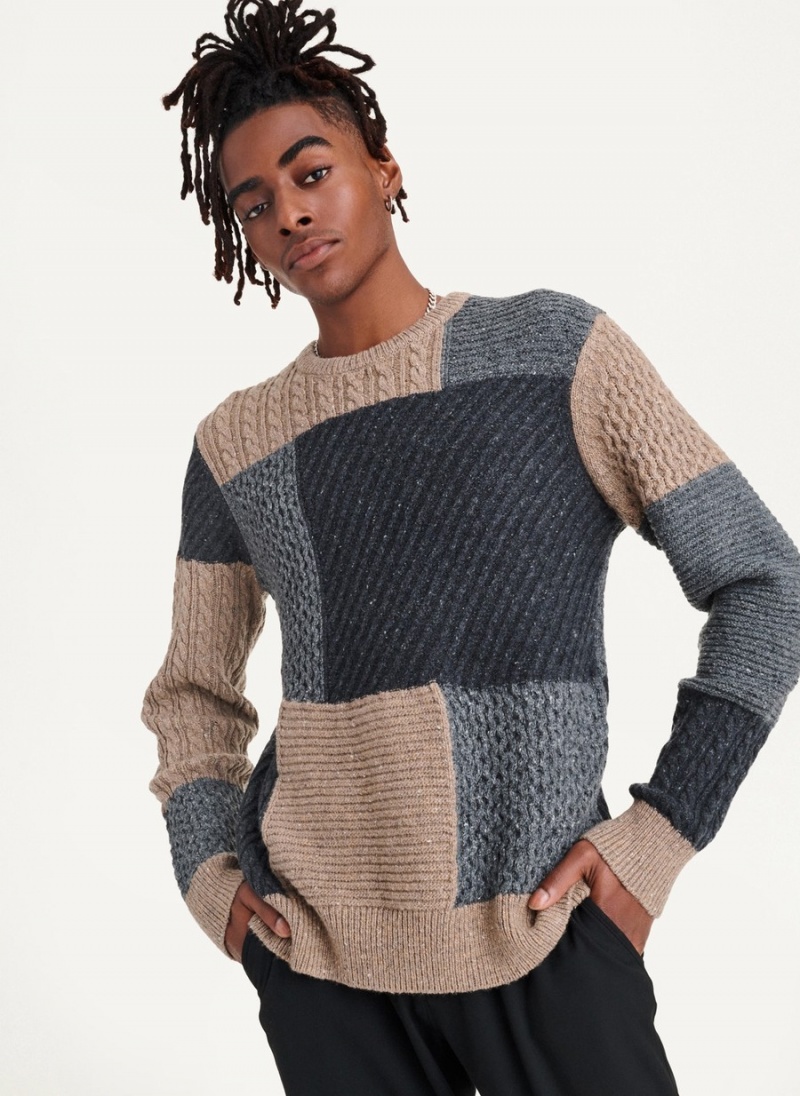 Grey Dkny Patchwork Donegal Men's Sweaters | F0048433