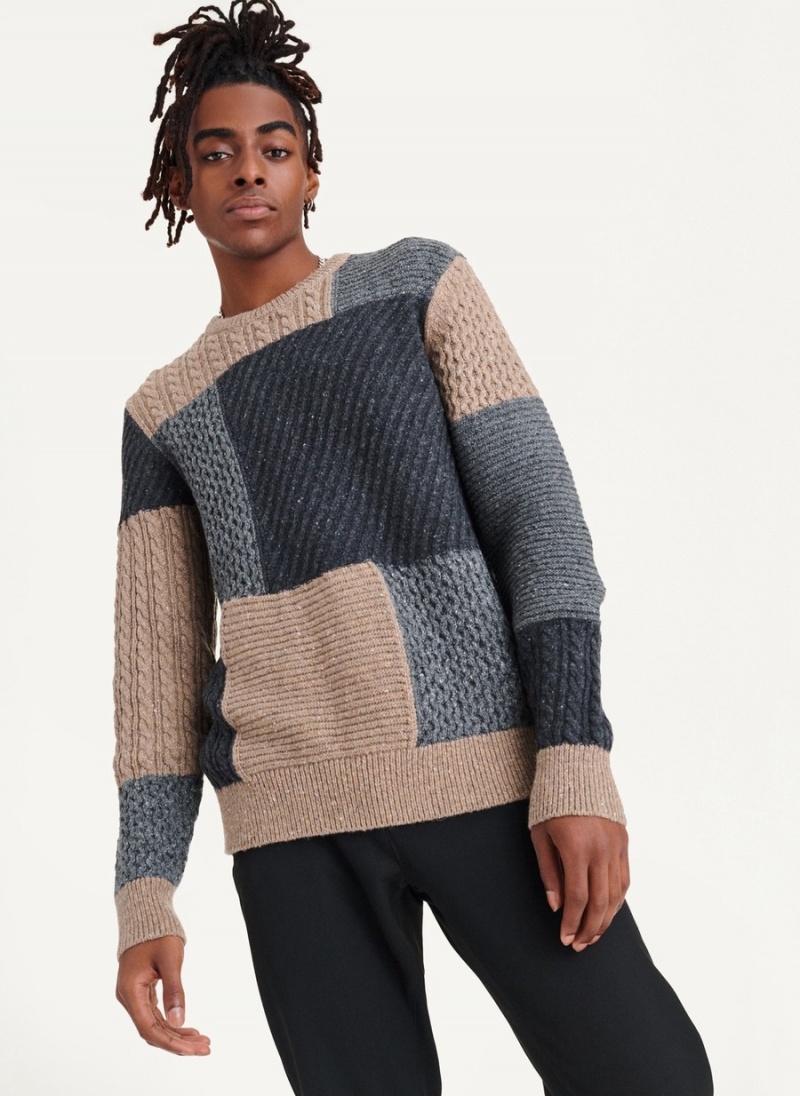 Grey Dkny Patchwork Donegal Men\'s Sweaters | F0048433