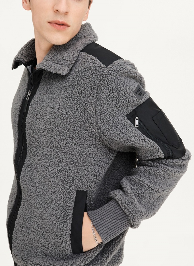 Grey Dkny Sherpa With Nylon Trim Men's Jackets | A8709320