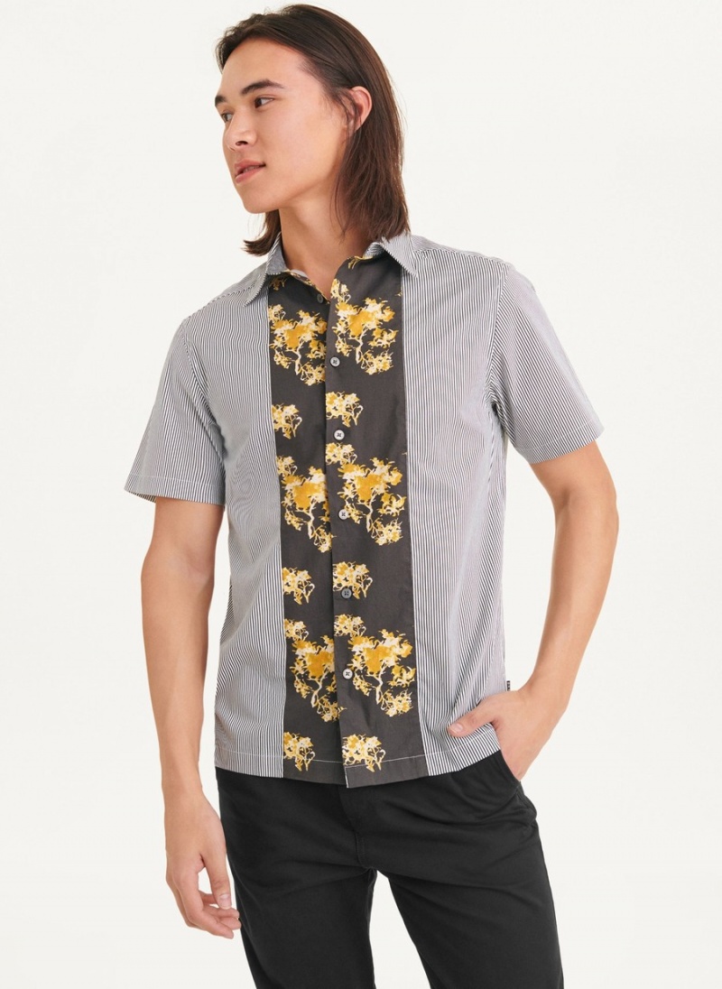 Grey Dkny Stripe & Floral Panel Men\'s Shirts | K6328363