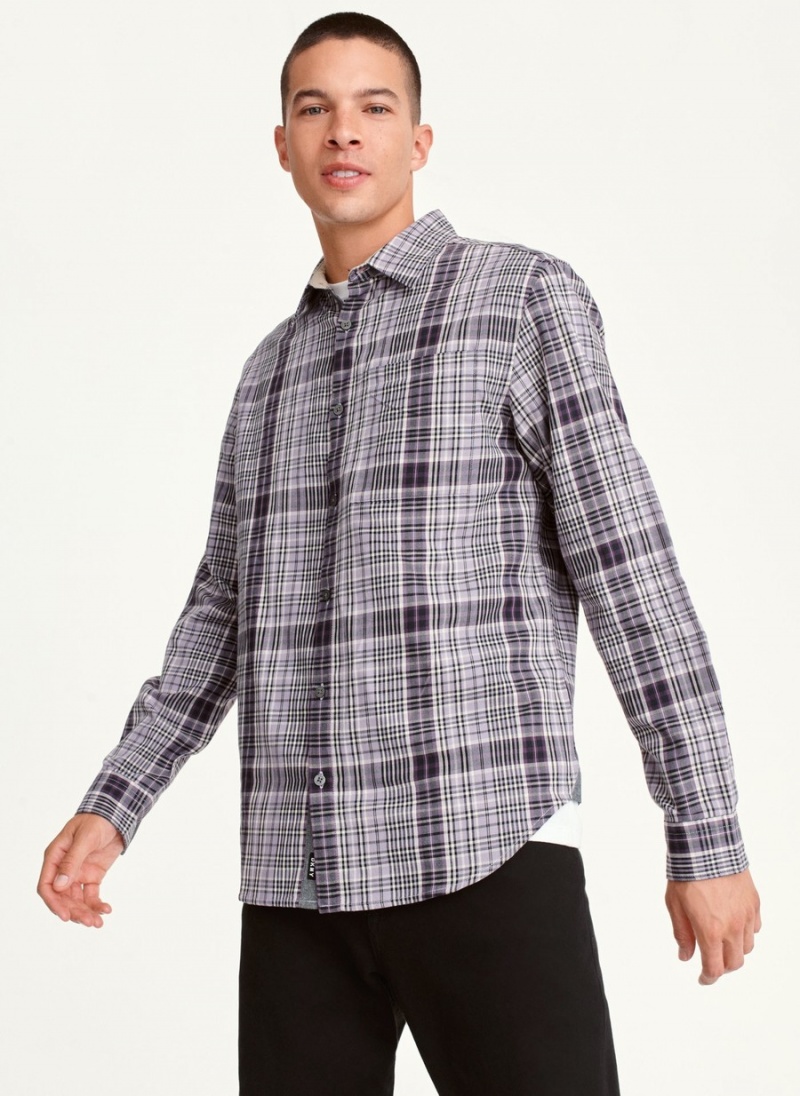 Lavender Dkny Long Sleeve Newburg Plaid Men\'s Shirts | R2535073