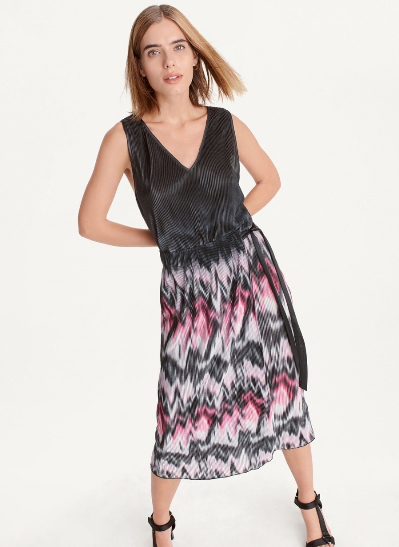 Metallics Dkny Printed Pleated Women's Dress | V3309956