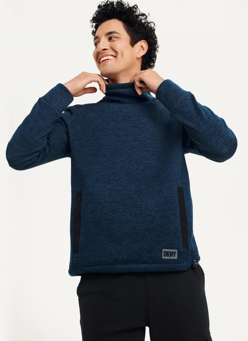 Navy Dkny Funnel Neck Men's Pullover | B8086100