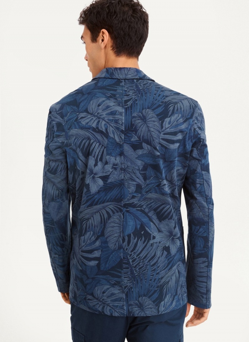 Navy Dkny Tropical Print Men's Blazer | Q0599011