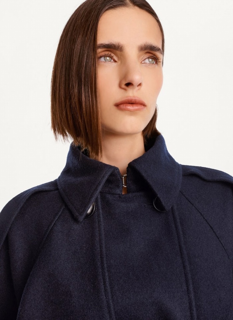 Navy Dkny Wool With Belt Women's Trench Coat | U6633423