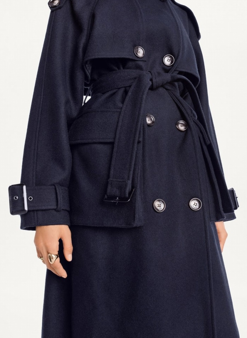 Navy Dkny Wool With Belt Women's Trench Coat | U6633423