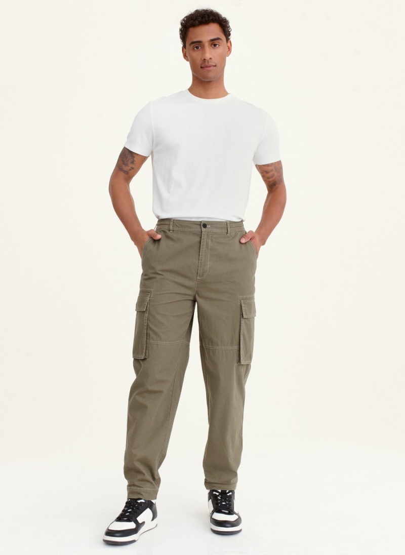 Olive Dkny Contrast Stitch Cargo Men's Pants | T8328382