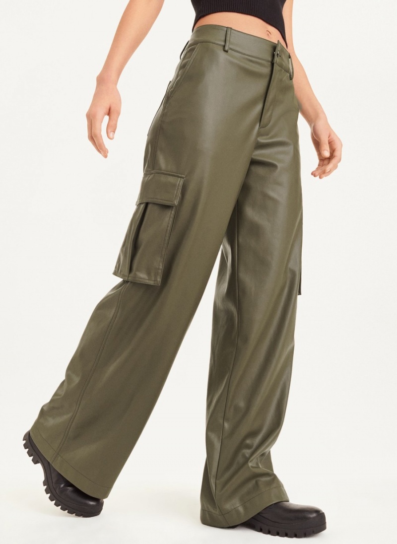 Olive Dkny Faux Leather Cargo Women's Pants | H3106664