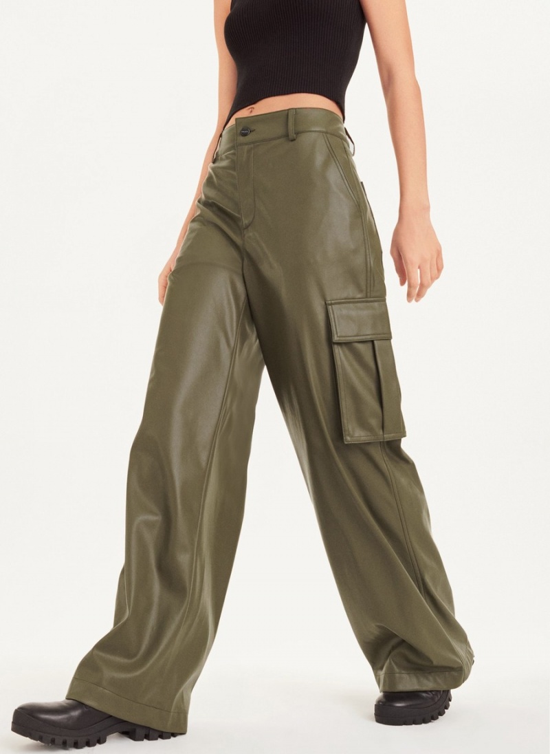 Olive Dkny Faux Leather Cargo Women's Pants | H3106664