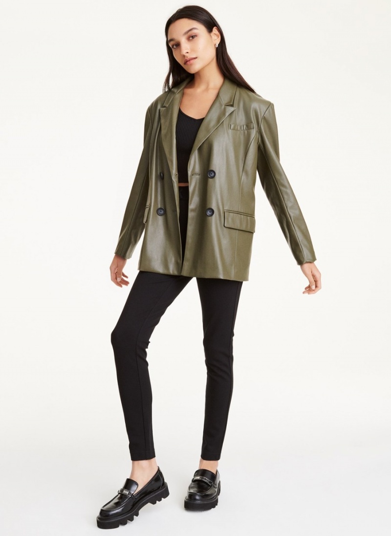 Olive Dkny Faux Leather Double Breasted Women's Jackets | I9600911