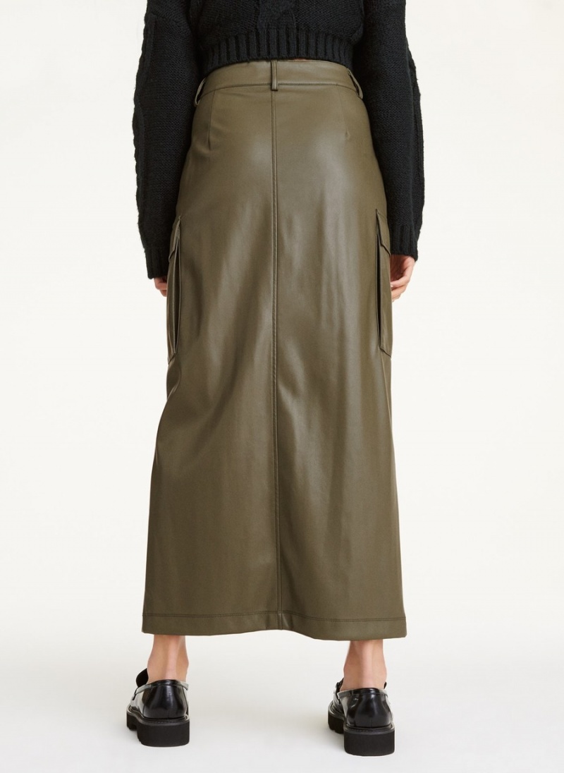 Olive Dkny French Terry Midi Women's Skirts | P8666428