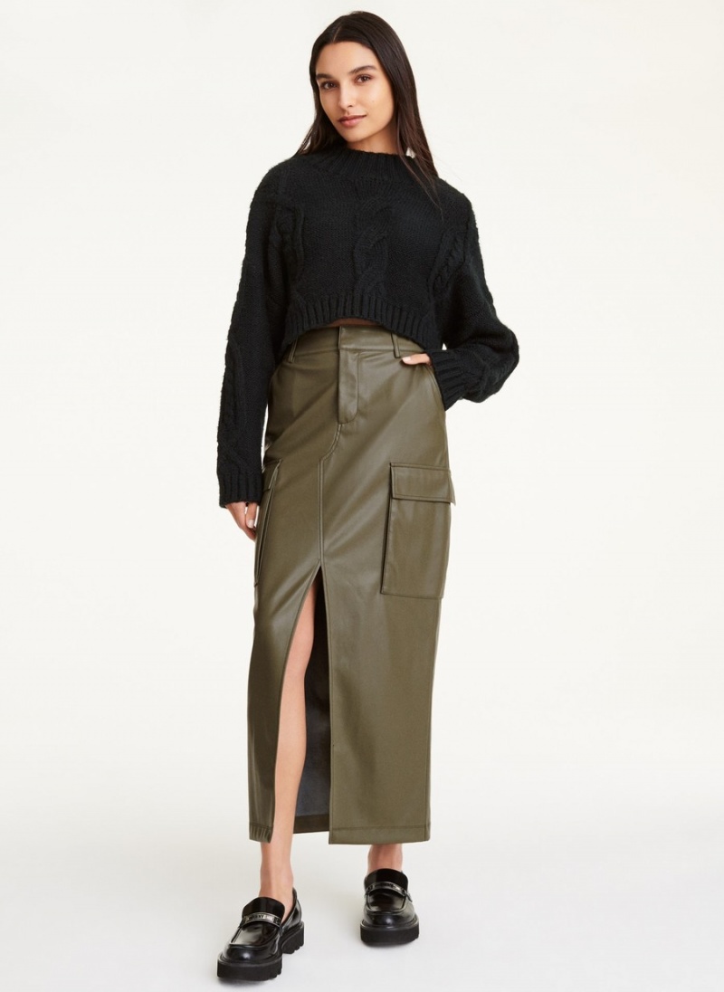 Olive Dkny French Terry Midi Women's Skirts | P8666428