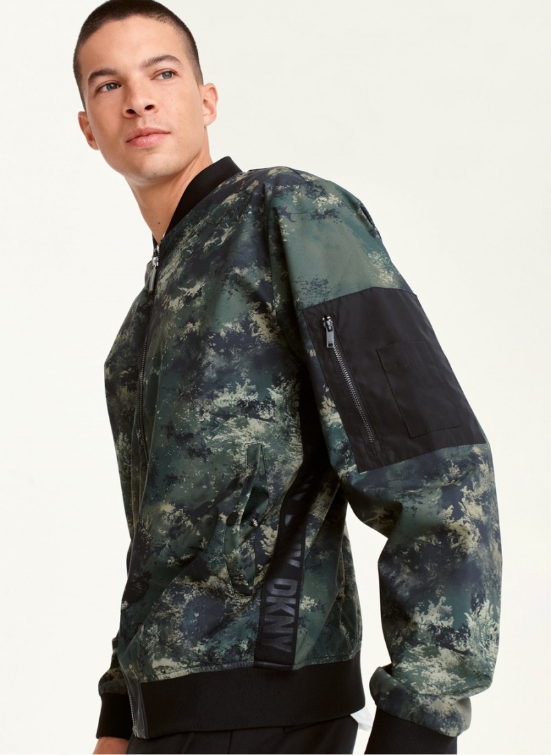 Olive Dkny Leaf Camo Men's Bomber Jackets | M1899167