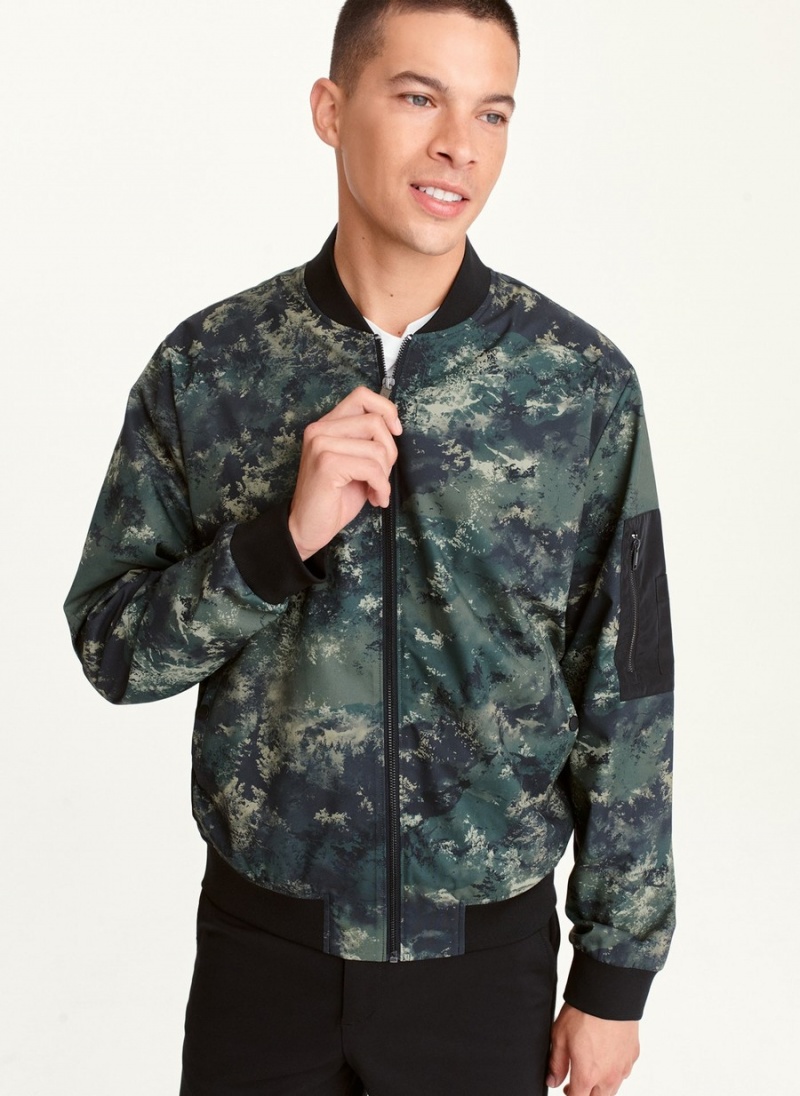 Olive Dkny Leaf Camo Men\'s Bomber Jackets | M1899167