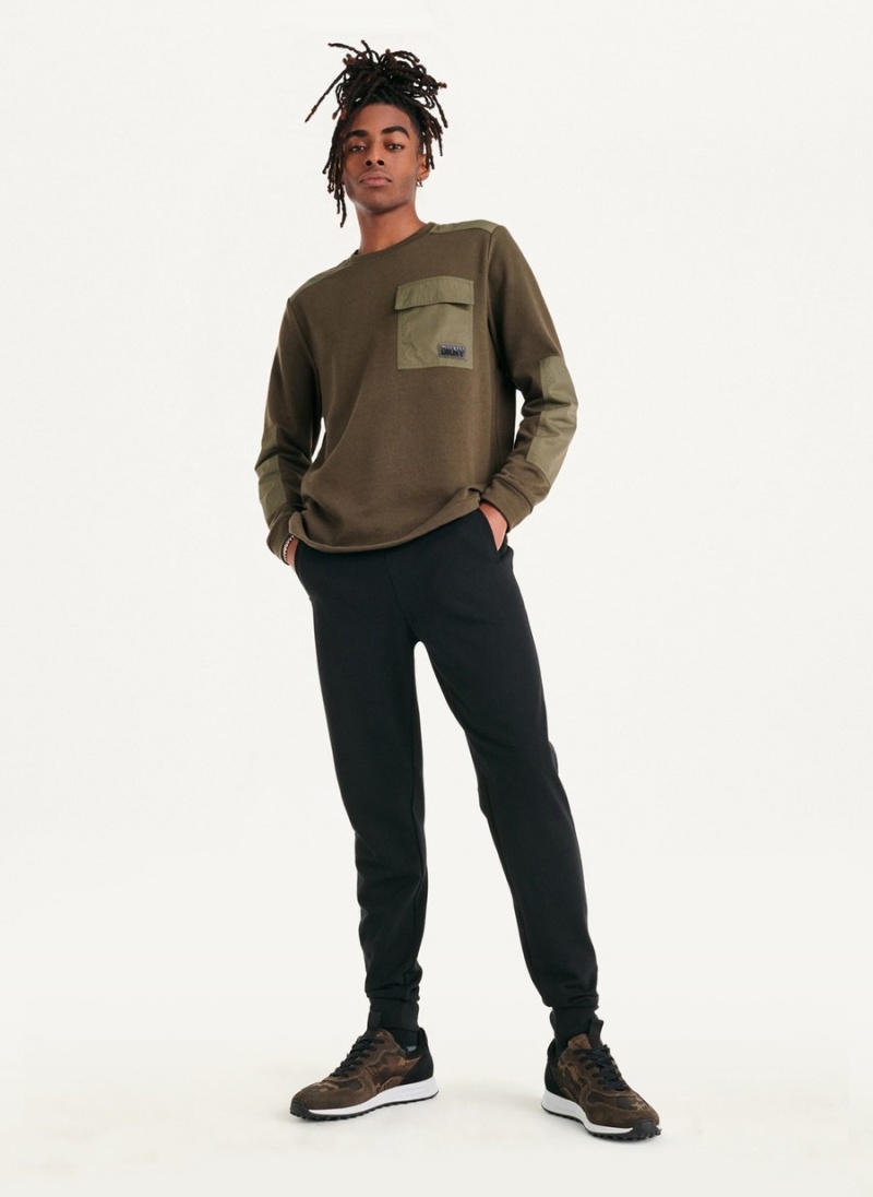 Olive Dkny Mixed Media Military Men's Sweatshirts | I8844515