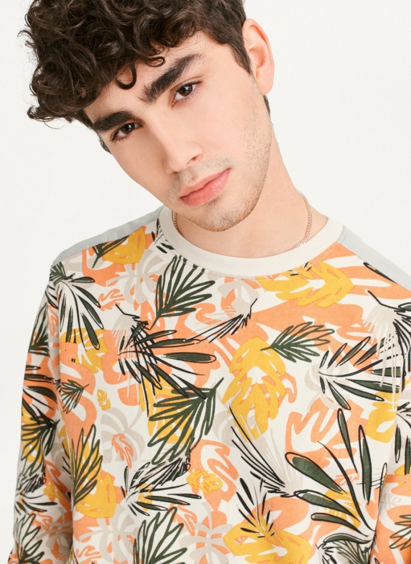 Orange Dkny Exploded Palms Print French Terry Men's Sweatshirts | G6747262