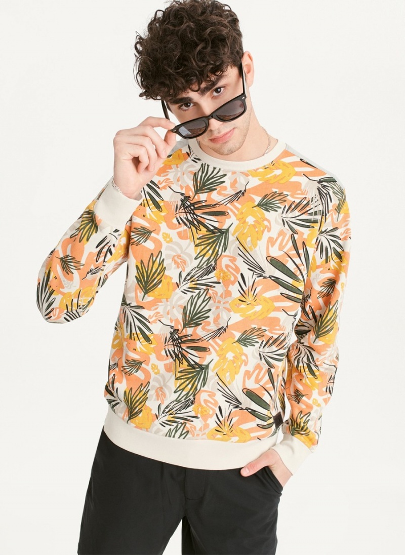 Orange Dkny Exploded Palms Print French Terry Men\'s Sweatshirts | G6747262