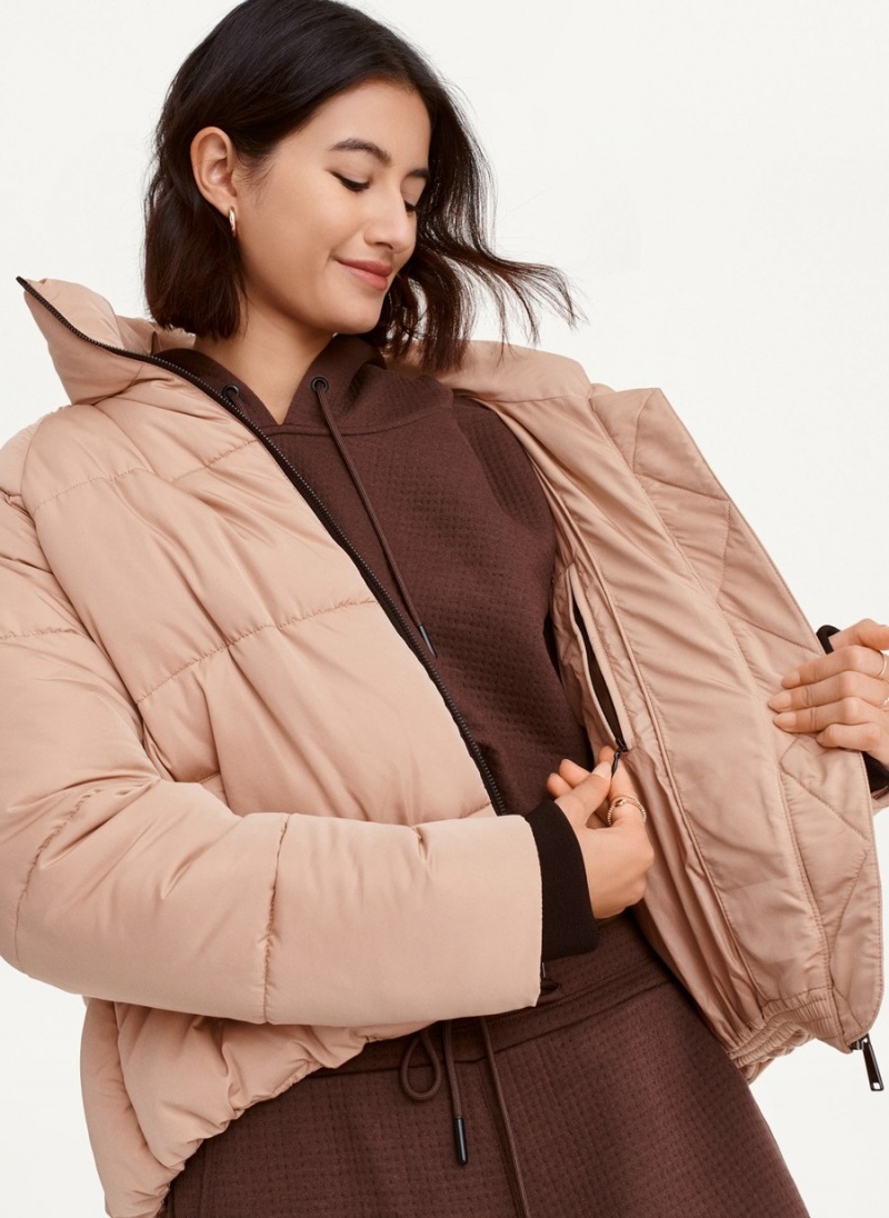 Pink Dkny Boxy High Low W/ Pockets Women's Puffer Jacket | I9216295