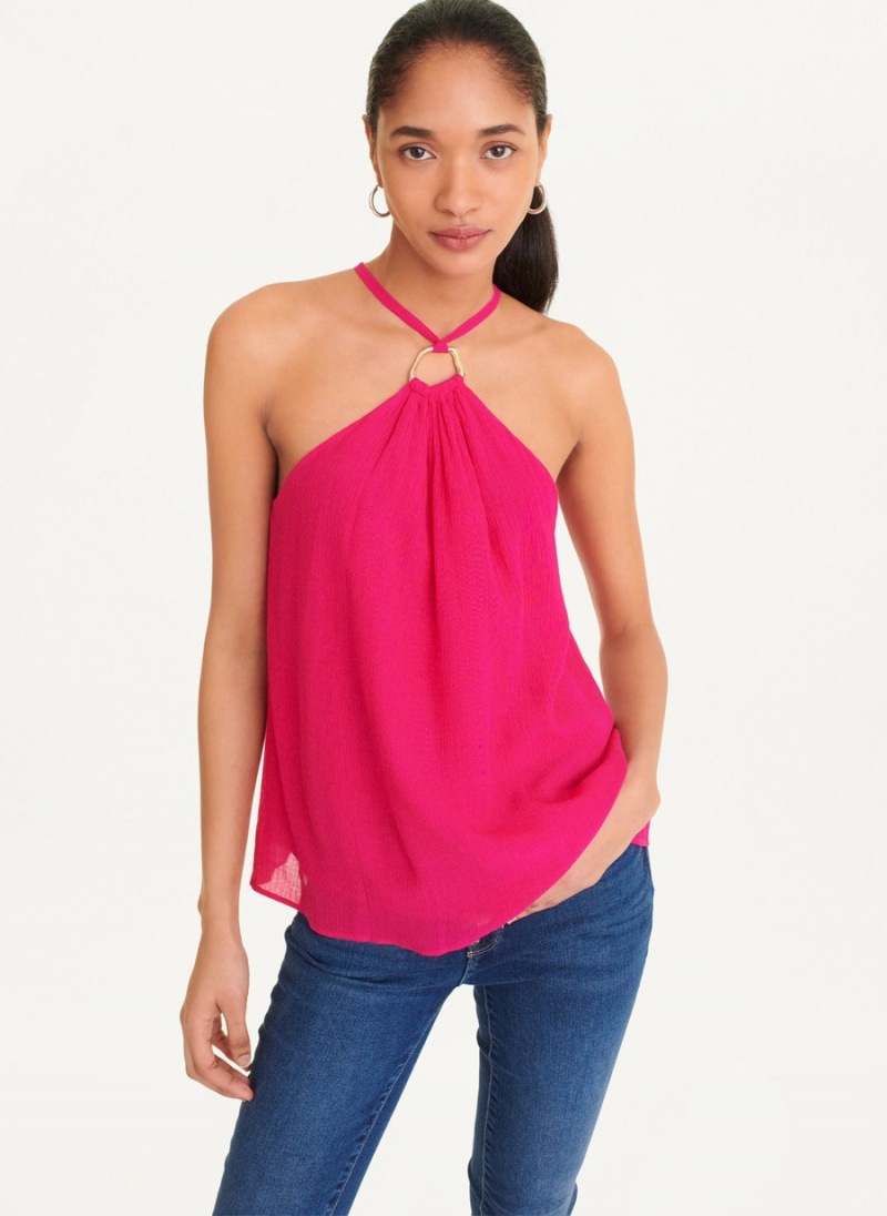 Pink Dkny Crinkle Rayon Crossover Women's Blouse | Q7472976