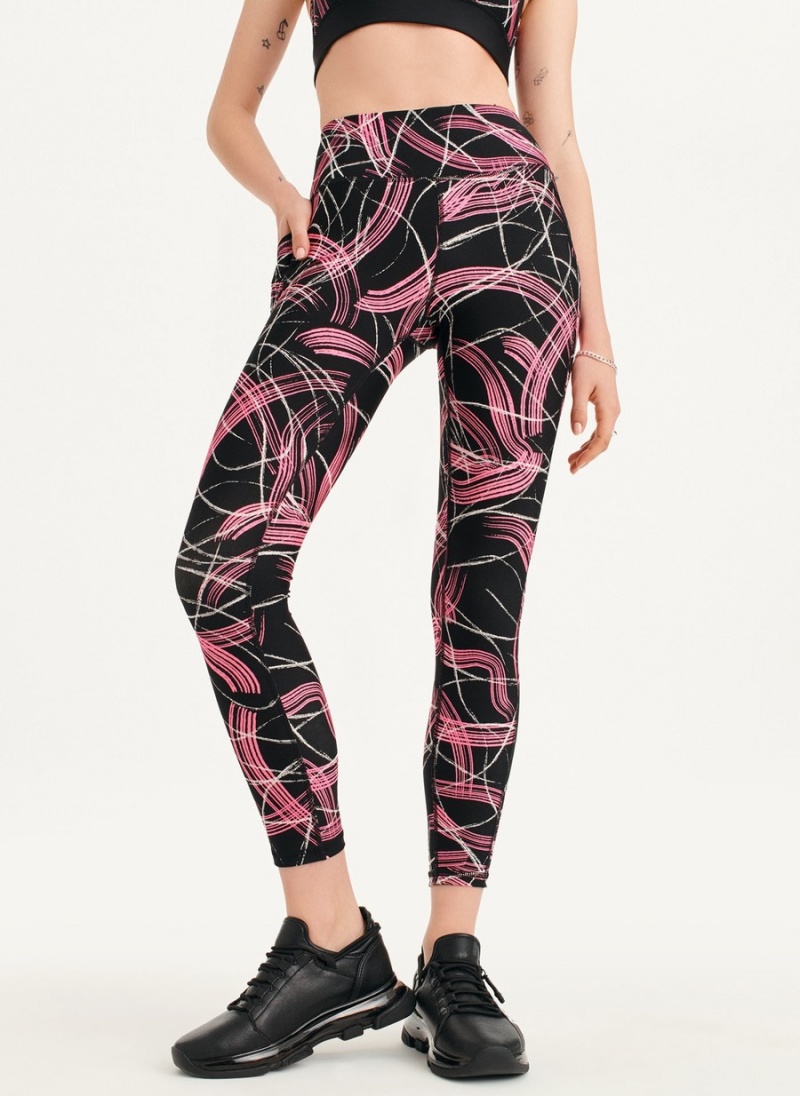 Pink Dkny Electric Shock Print High Waist Women's Leggings | W1596226