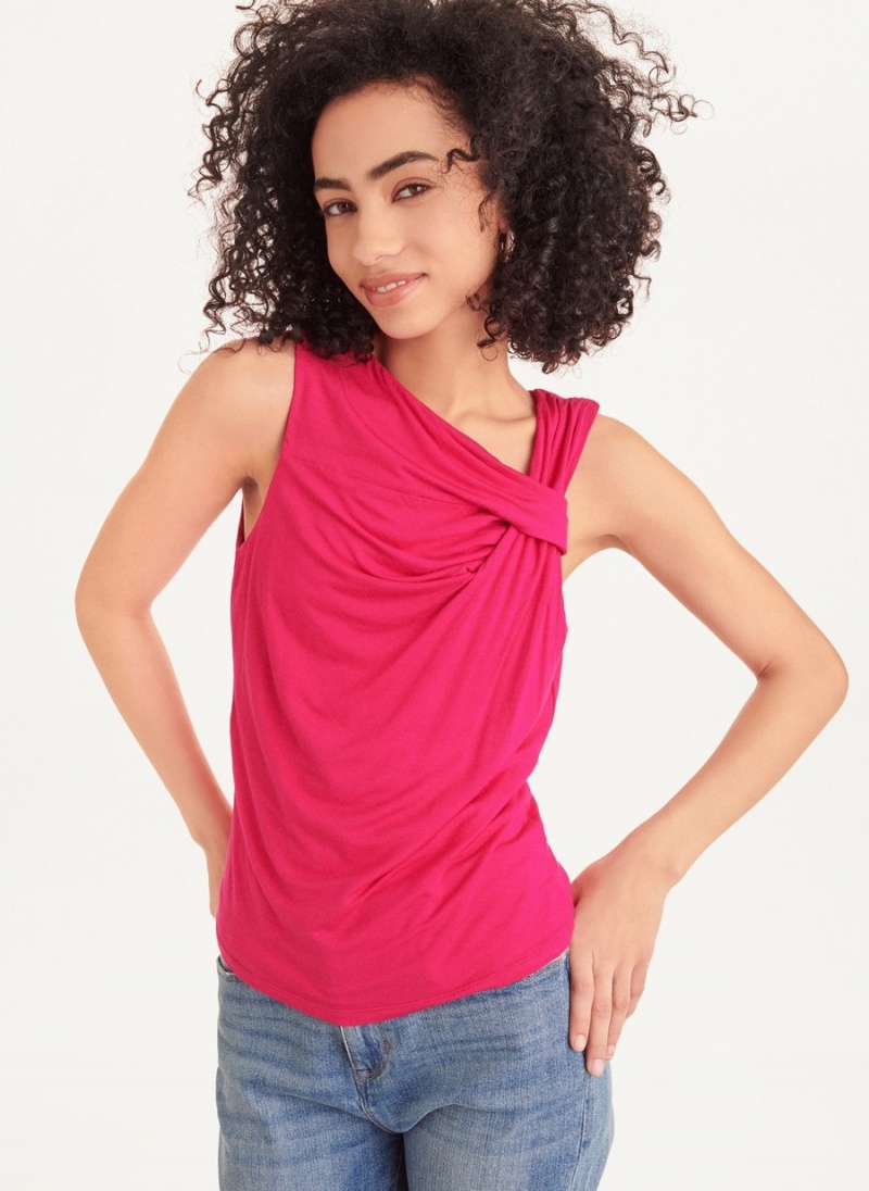 Pink Dkny Gathered Knit Women's Tank Top | B4968593