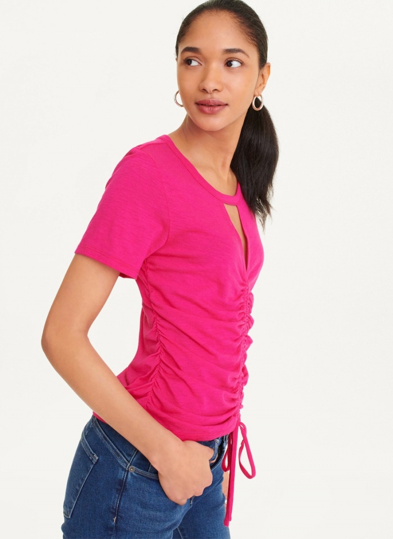 Pink Dkny Ruched Front Women's T Shirts | Q5730485