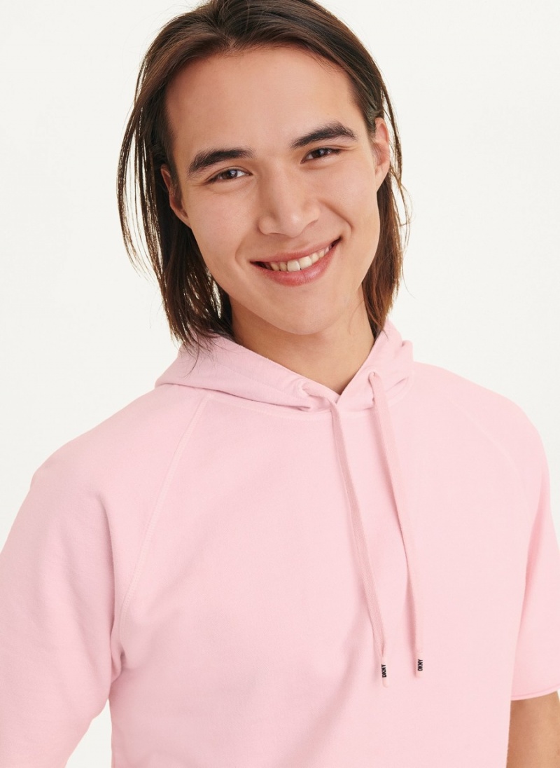 Pink Dkny Short Sleeve Pigment Dye Men's Hoodie | F5886965