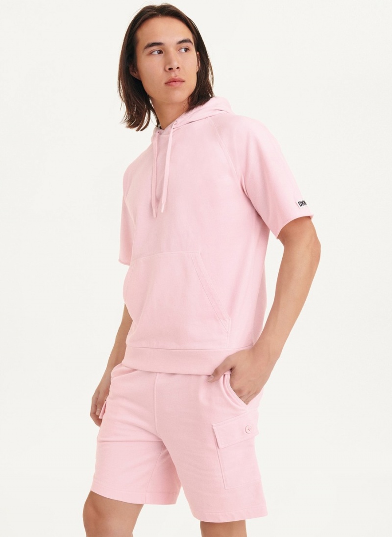 Pink Dkny Short Sleeve Pigment Dye Men\'s Hoodie | F5886965