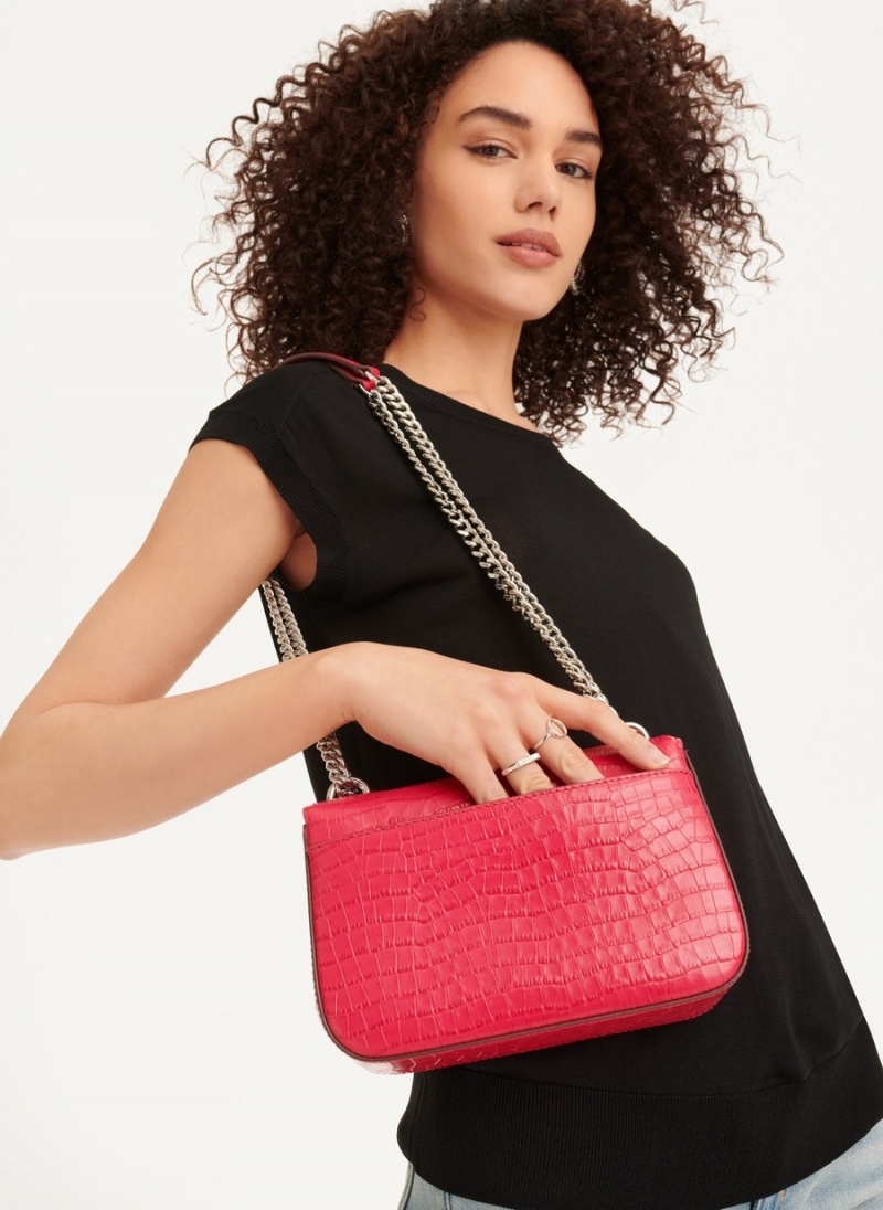 Pink Dkny Sina Croco Flap Women's Shoulder Bags | N5543266