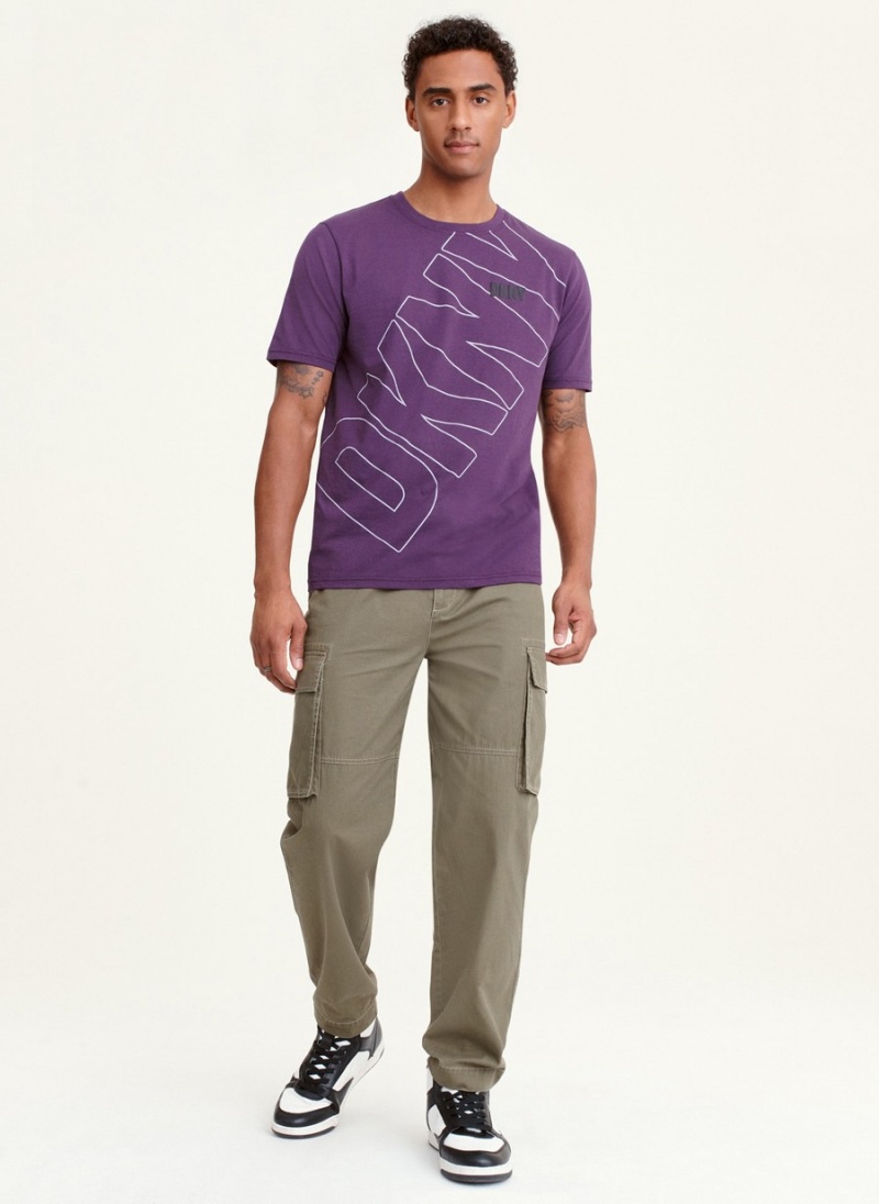 Purple Dkny Logo Outline Cross Body Men's T Shirts | J4766716