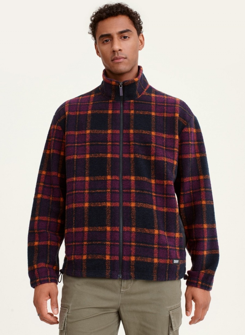 Purple Dkny Plaid Sherpa Men\'s Jackets | H5516265