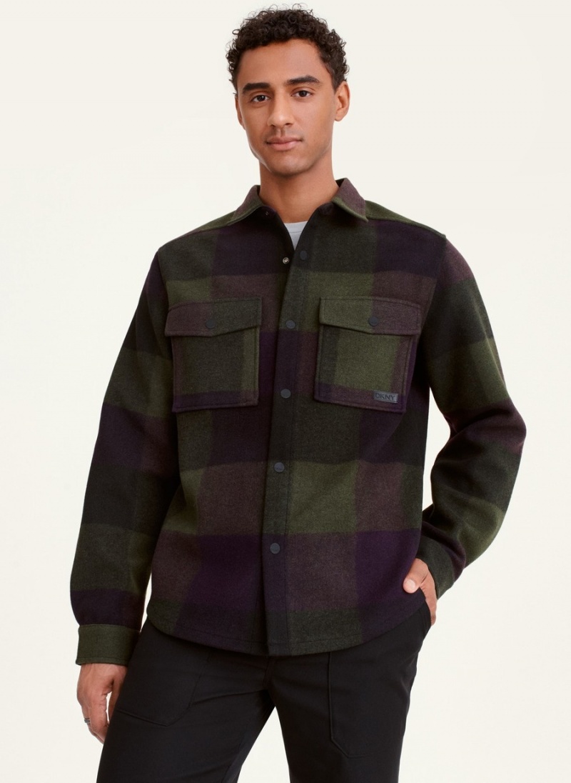 Purple Dkny Plaid Shirt Men\'s Jackets | O7842708