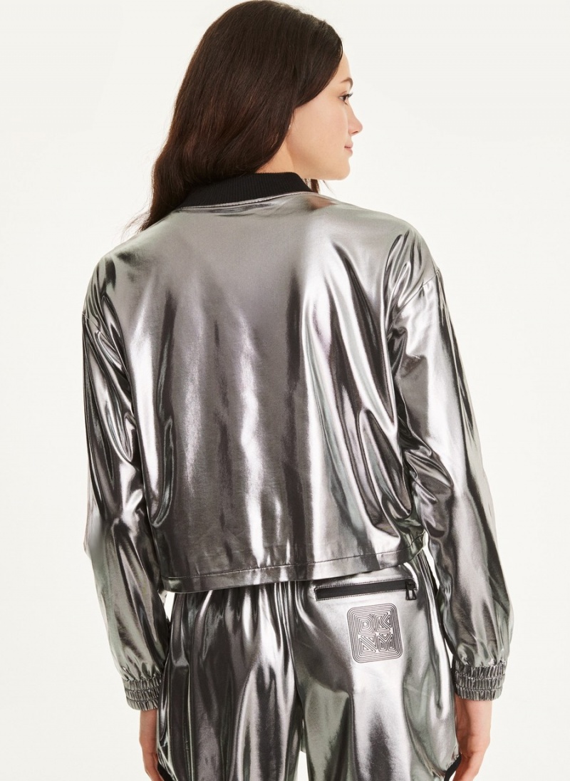 Silver Dkny Knit Silver Foil Women's Jackets | Z8034515