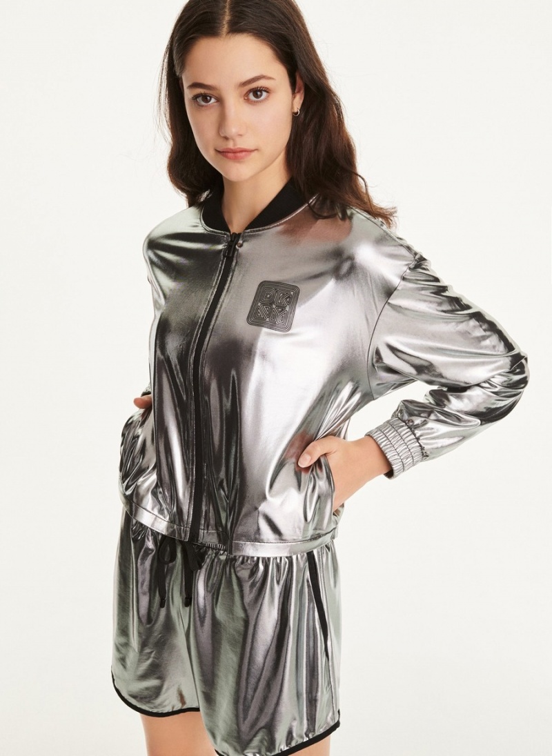 Silver Dkny Knit Silver Foil Women\'s Jackets | Z8034515