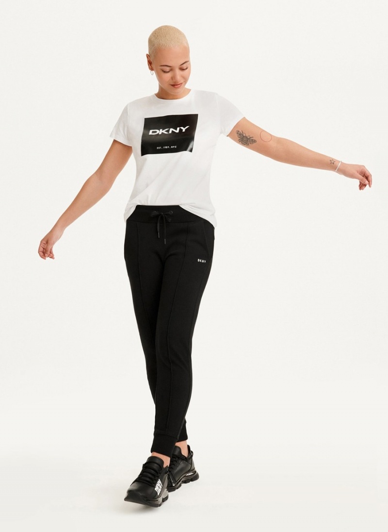 White Dkny Coated Box Logo Women's T Shirts | Z0438676