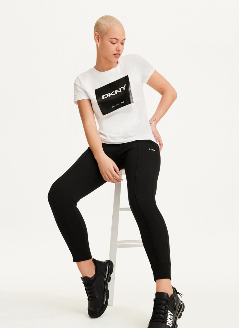 White Dkny Coated Box Logo Women's T Shirts | Z0438676