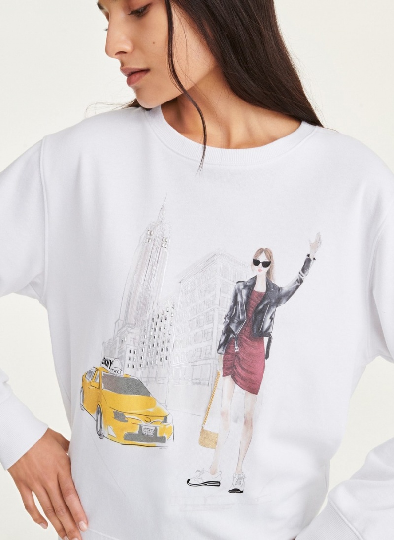 White Dkny Conversational Graphic Women's Sweatshirts | K9509560