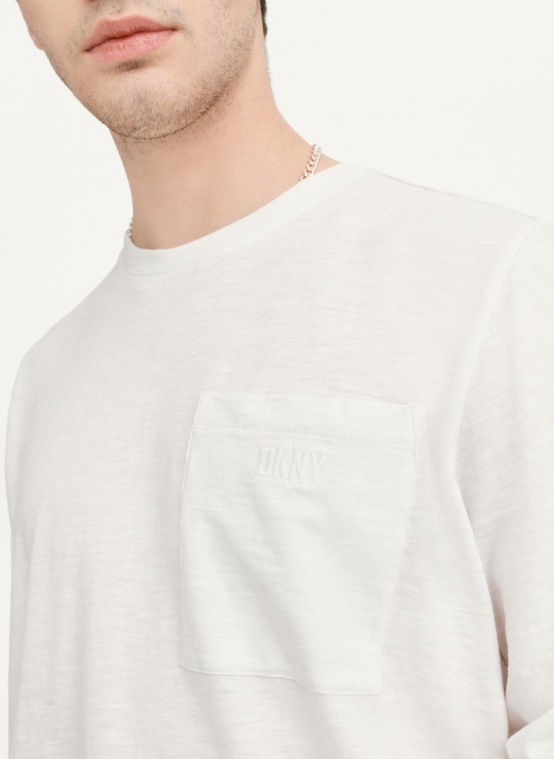 White Dkny Crew Pocket Slub Jersey Men's Long Sleeve | H8568311