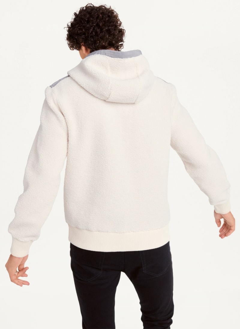 White Dkny Faux-Shearling Pullover Men's Hoodie | C9700524