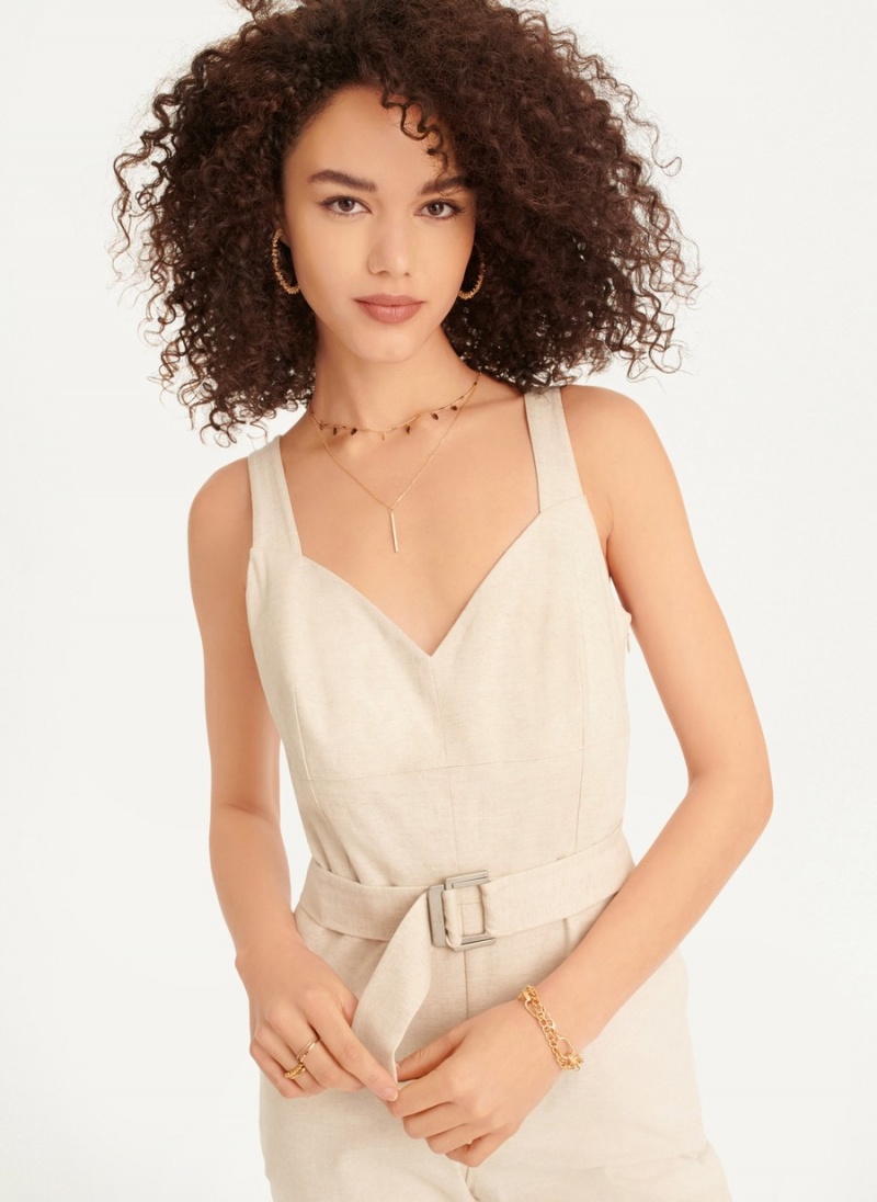 White Dkny Linen Belted Women's Jumpsuit | O8868344