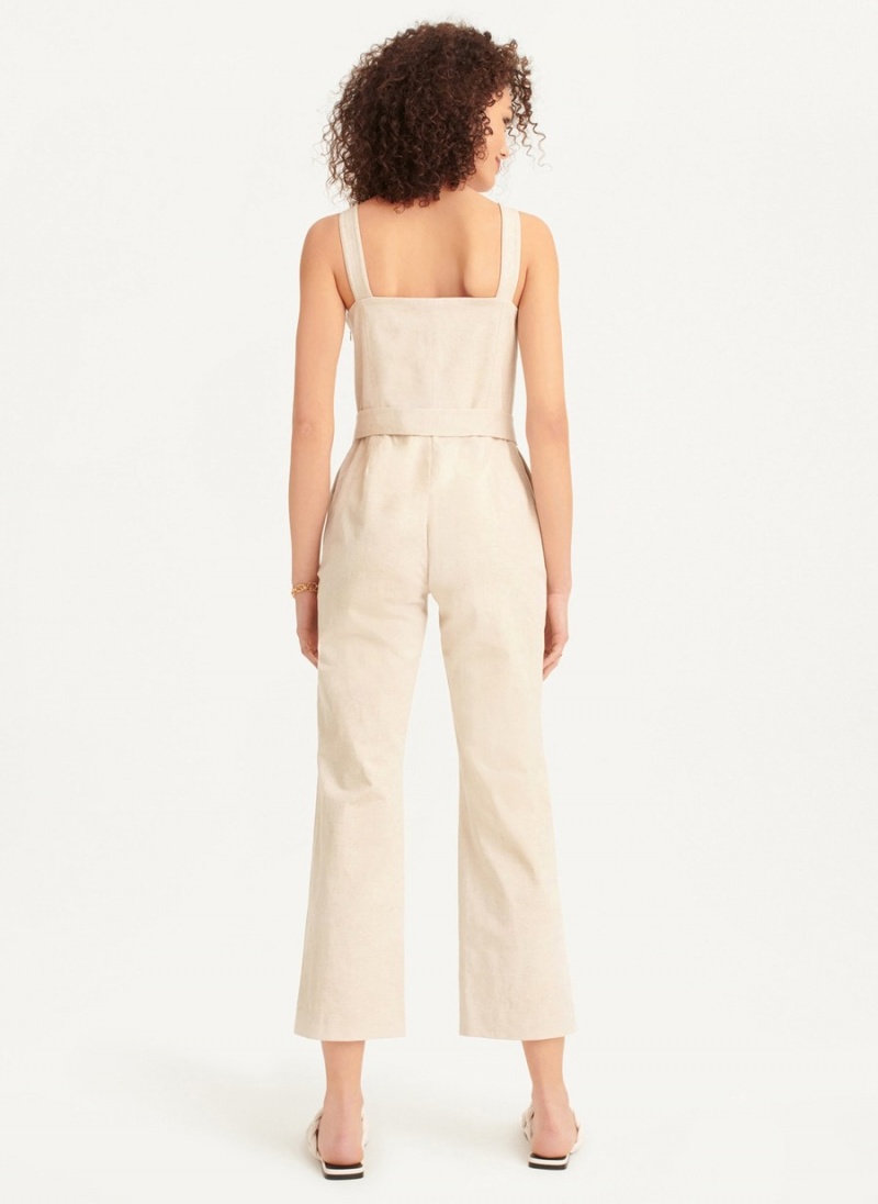 White Dkny Linen Belted Women's Jumpsuit | O8868344